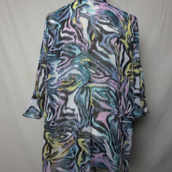 Maggie Barnes Plus Size Sheer Black Pastel Abstract Animal Print Open Jacket OX - Picture 3 of 8